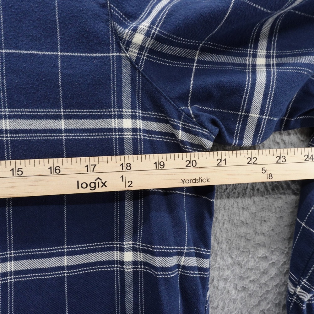 Garnet‎ Hill Plaid Flannel Tunic Top Large Navy Blue Cotton Womens Fall Shirt - Picture 6 of 11
